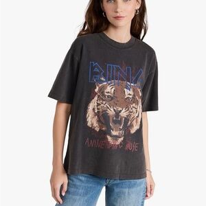 Anine Bing Black Charcoal Tiger Graphic Tee